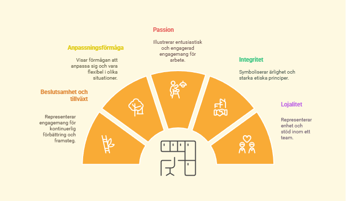 Infografik som visar SEO Insikts kärnvärden: anpassningsförmåga, passion, integritet och lojalitet